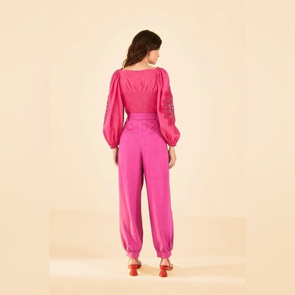 FARM Rio Pink Belt Linen Pants Size XS - Picture 2 of 7